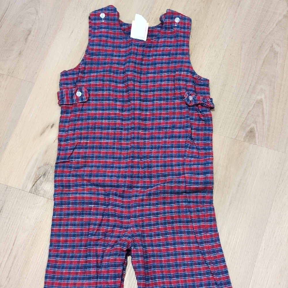 Red & Navy Plaid Kids Romper
